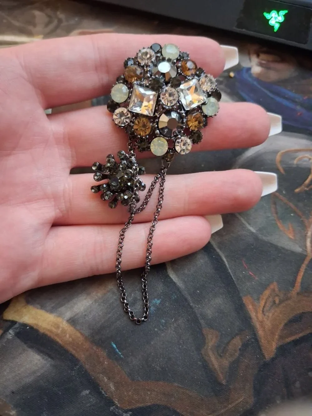 Unusual Sparkly dangle brooch